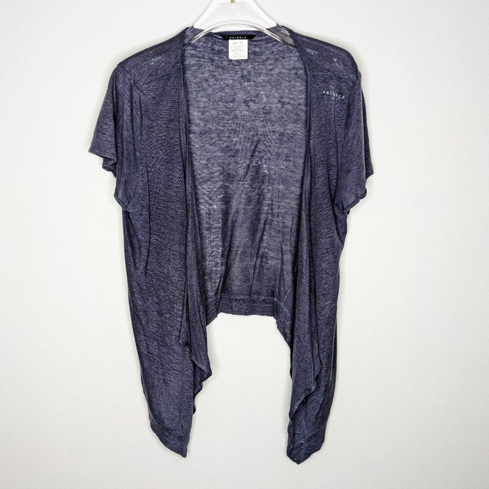 Animale Blue Short Sleeve Linen Open Front Cardigan Size M